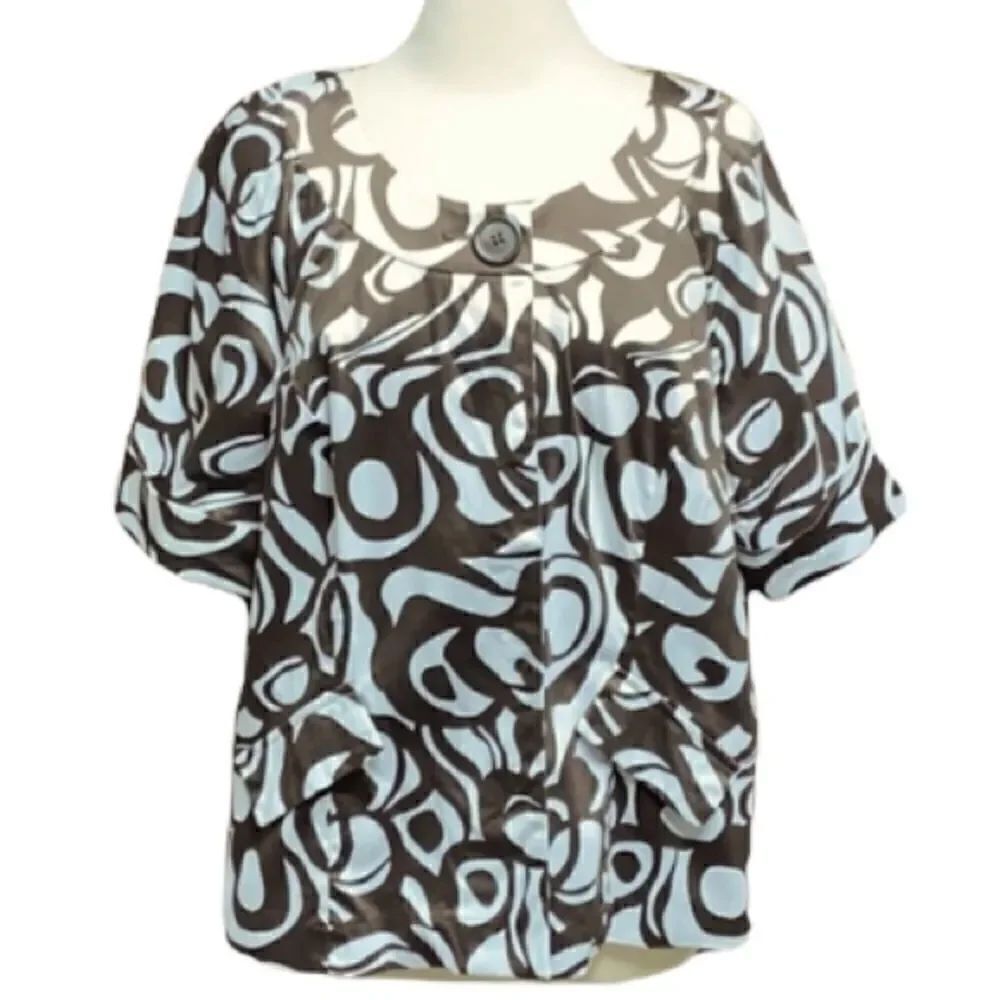 Lane Bryant Brown White  S/S Swing Summer Jacket